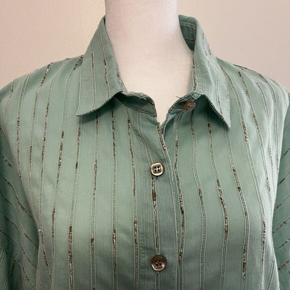 Blanque Boxy Oversized Textured Mint Button Down Lagenlook‎ Art To Wear Sz 0 Sm - Picture 3 of 7